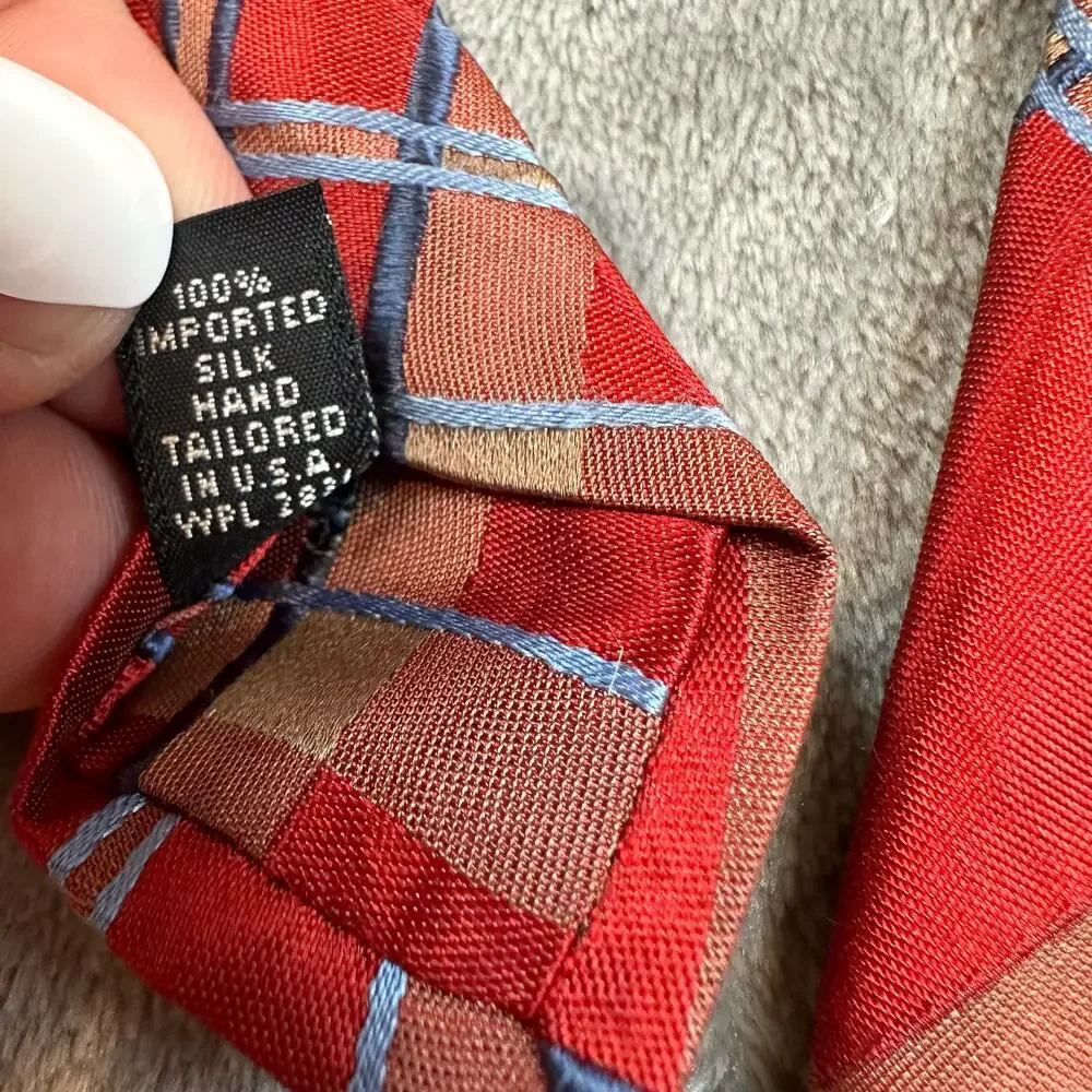 Ike Behar New York Silk Tie Red Tartan Plaid Blue